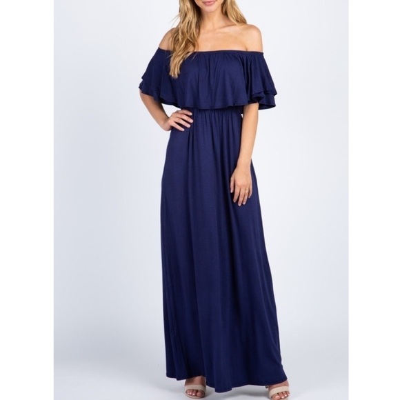 𝅺Pinkblush off the shoulder ruffle maxi nwot